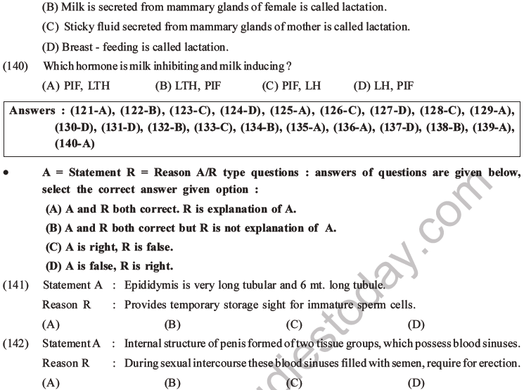 NEET Biology Human Reproduction MCQs Set A, Multiple Choice Questions